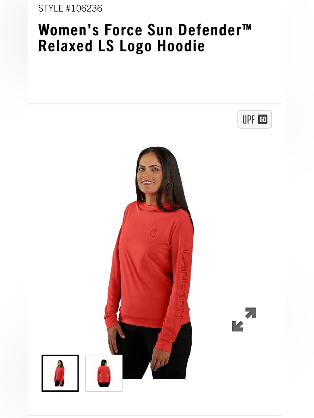 Carhartt Women's Force Sun Defender Relaxed Long-Sleeve Hoodie - Bright Coral
